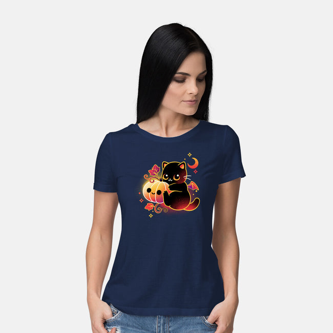 Demon Cat Halloween-Womens-Basic-Tee-NemiMakeit