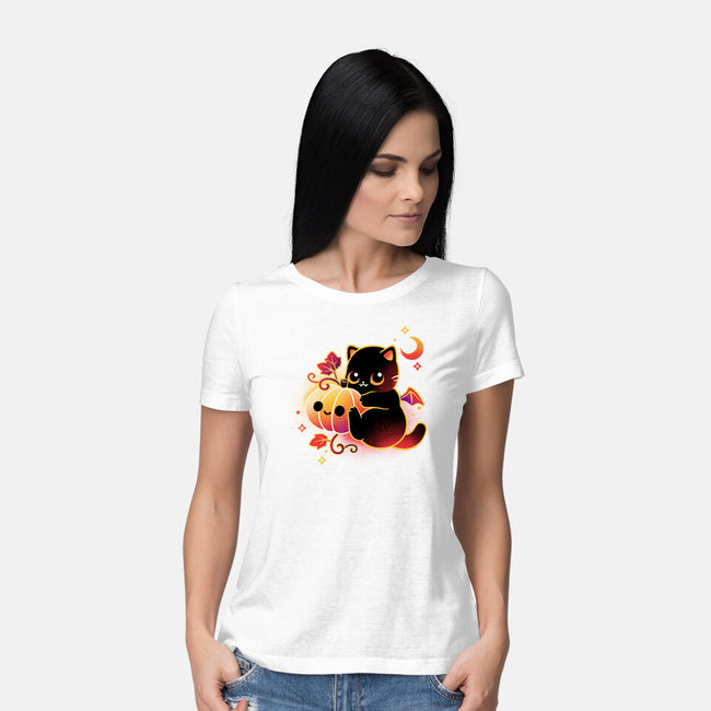 Demon Cat Halloween-Womens-Basic-Tee-NemiMakeit