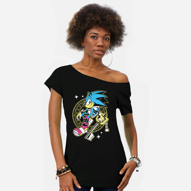 Blue Heart-Womens-Off Shoulder-Tee-GoblinTengu