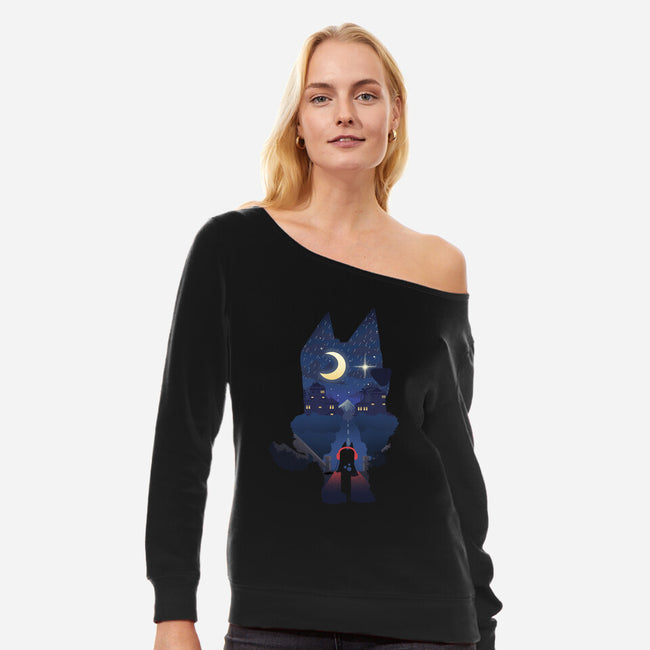 Bluey Night-Womens-Off Shoulder-Sweatshirt-dandingeroz
