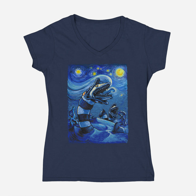 Starry Saturn-Womens-V-Neck-Tee-daobiwan