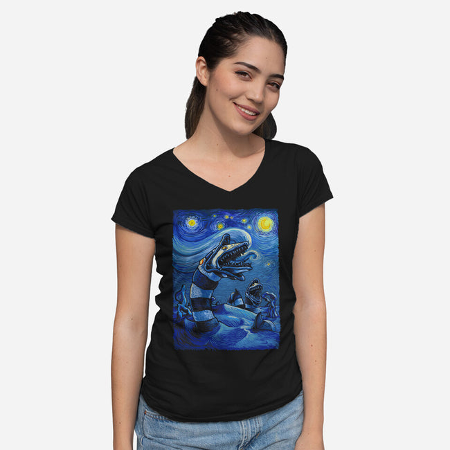 Starry Saturn-Womens-V-Neck-Tee-daobiwan