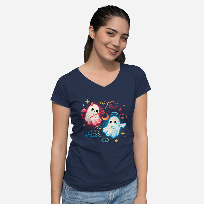 Angel Devil Ghosts-Womens-V-Neck-Tee-NemiMakeit