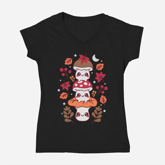 Mushrooms Embroidery Patch-Womens-V-Neck-Tee-NemiMakeit