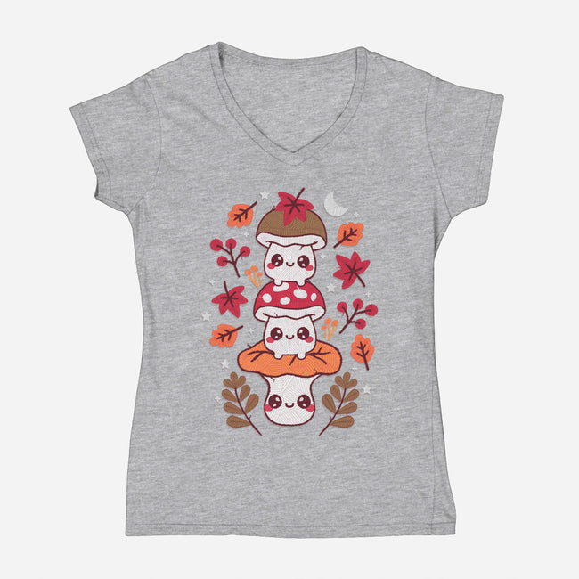 Mushrooms Embroidery Patch-Womens-V-Neck-Tee-NemiMakeit