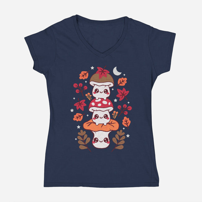 Mushrooms Embroidery Patch-Womens-V-Neck-Tee-NemiMakeit