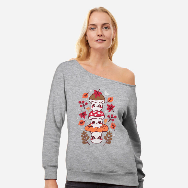 Mushrooms Embroidery Patch-Womens-Off Shoulder-Sweatshirt-NemiMakeit