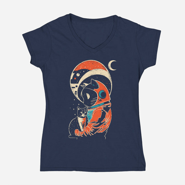 Astro Cat-Womens-V-Neck-Tee-turborat14