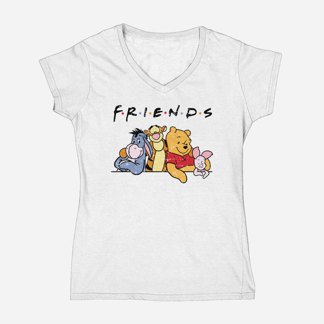 Animal Friends-Womens-V-Neck-Tee-turborat14