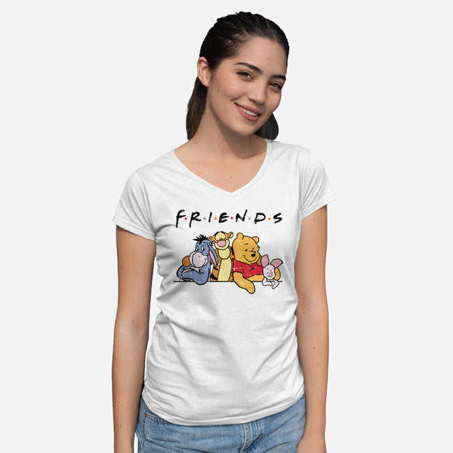 Animal Friends-Womens-V-Neck-Tee-turborat14