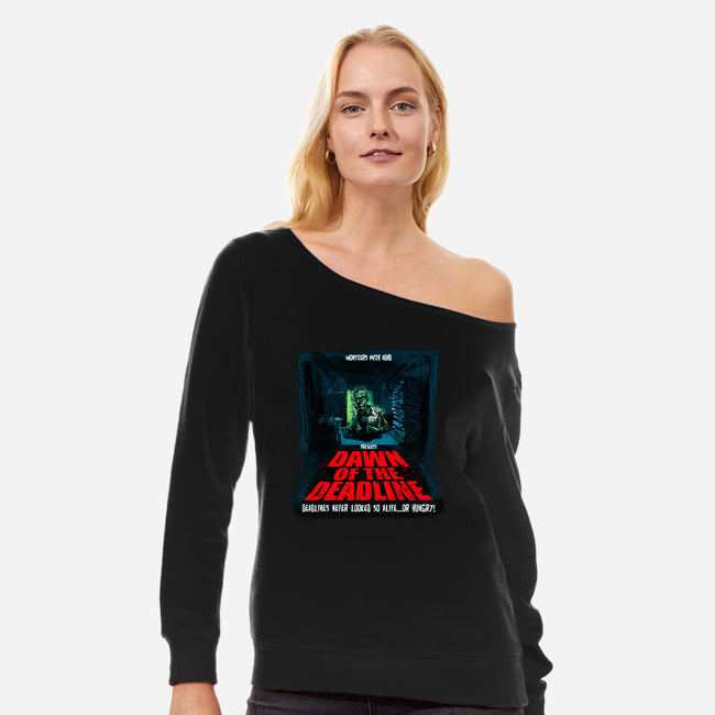 Dawn Of The Deadline-Womens-Off Shoulder-Sweatshirt-Monsters with ADHD