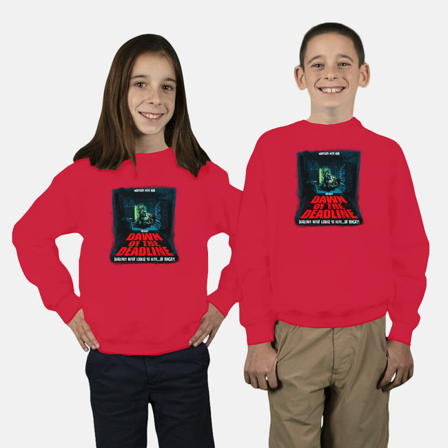 Dawn Of The Deadline-Youth-Crew Neck-Sweatshirt-Monsters with ADHD