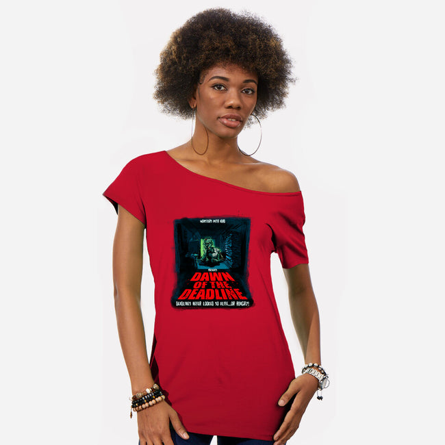 Dawn Of The Deadline-Womens-Off Shoulder-Tee-Monsters with ADHD