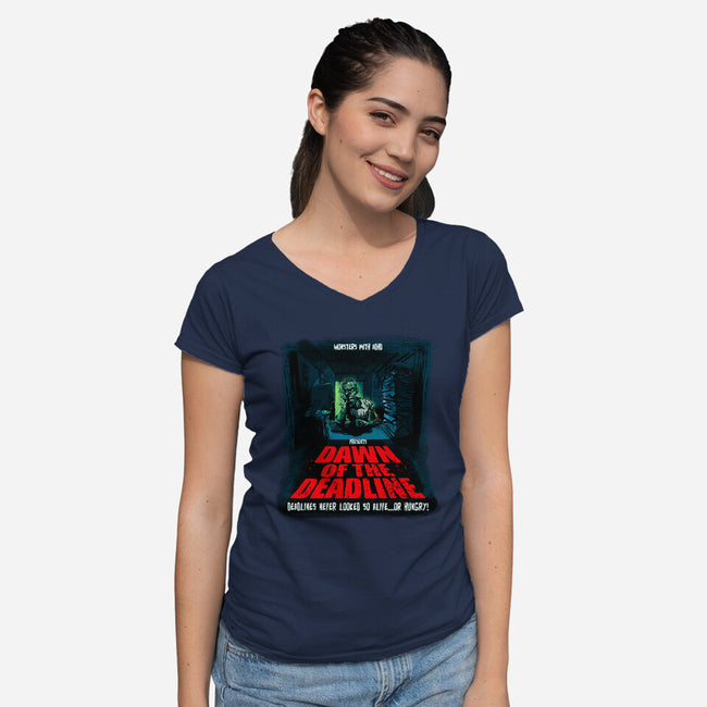 Dawn Of The Deadline-Womens-V-Neck-Tee-Monsters with ADHD