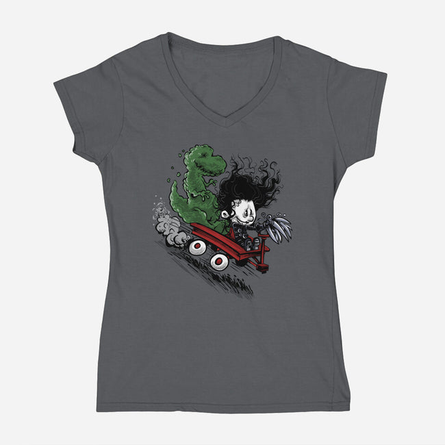 Edward And Dino-Womens-V-Neck-Tee-zascanauta