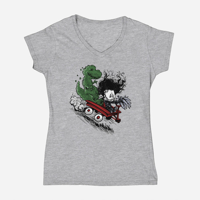 Edward And Dino-Womens-V-Neck-Tee-zascanauta