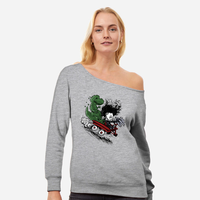 Edward And Dino-Womens-Off Shoulder-Sweatshirt-zascanauta