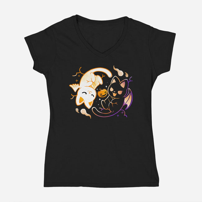 Spooky Kittens-Womens-V-Neck-Tee-Vallina84