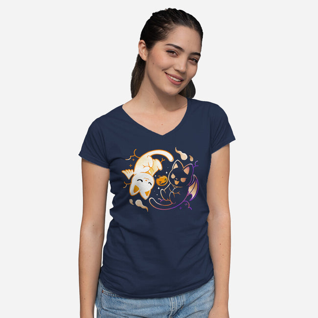 Spooky Kittens-Womens-V-Neck-Tee-Vallina84