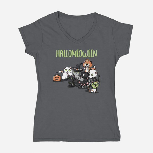 Hallomeoween-Womens-V-Neck-Tee-Freecheese