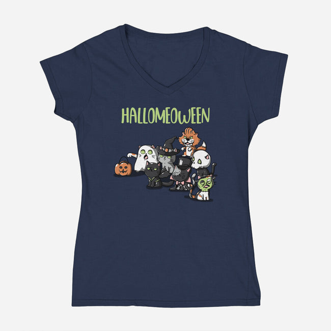 Hallomeoween-Womens-V-Neck-Tee-Freecheese