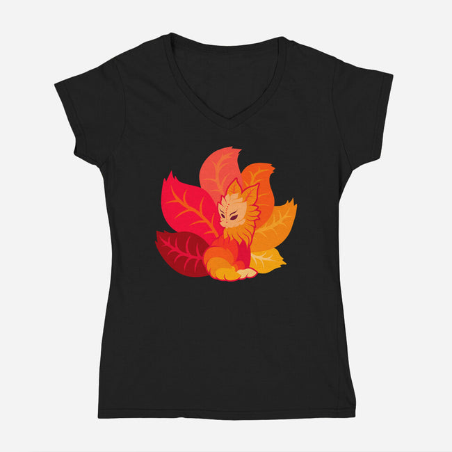 Leafy Kitsune-Womens-V-Neck-Tee-erion_designs