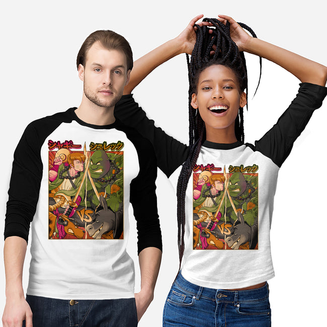 Samurai Sukubi VS Shurekku-Unisex-Baseball-Tee-Bruno Mota