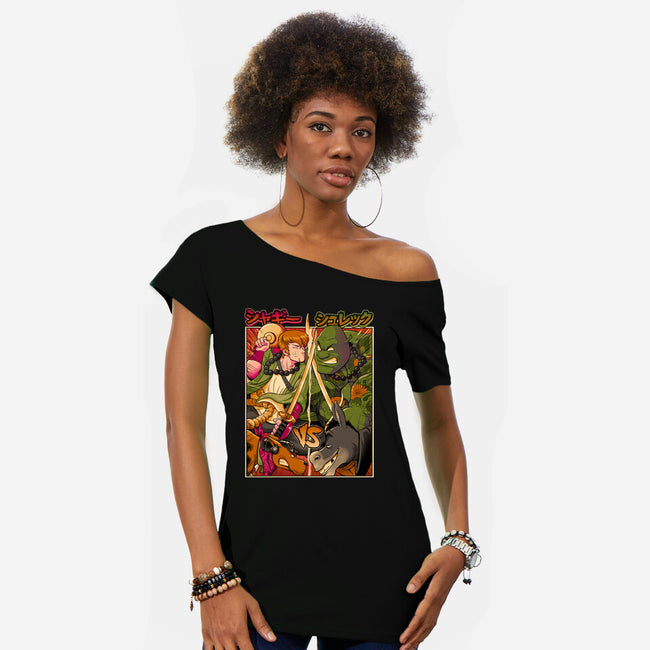 Samurai Sukubi VS Shurekku-Womens-Off Shoulder-Tee-Bruno Mota