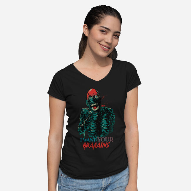 I Want Your Brains-Womens-V-Neck-Tee-Hafaell