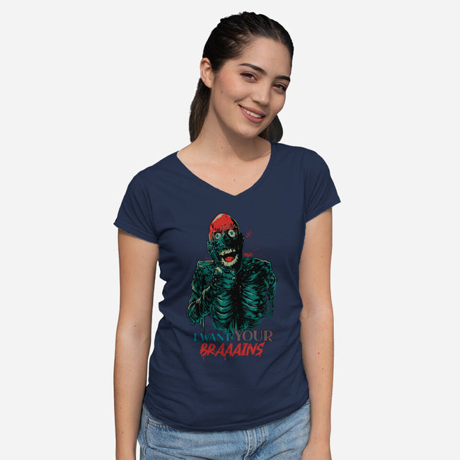 I Want Your Brains-Womens-V-Neck-Tee-Hafaell