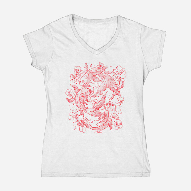 Red Koi-Womens-V-Neck-Tee-eduely