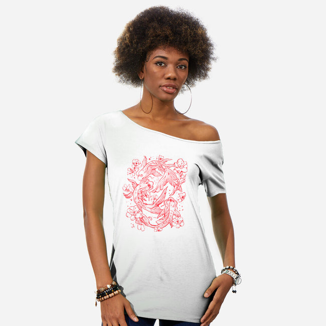 Red Koi-Womens-Off Shoulder-Tee-eduely