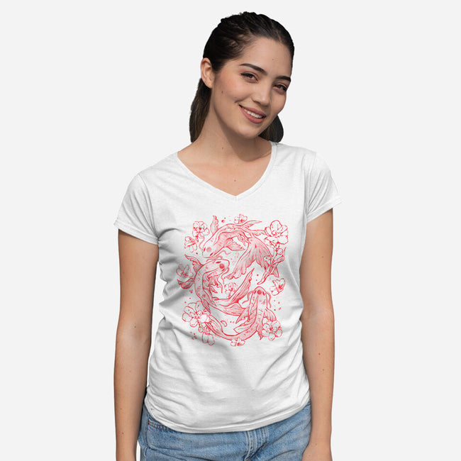 Red Koi-Womens-V-Neck-Tee-eduely