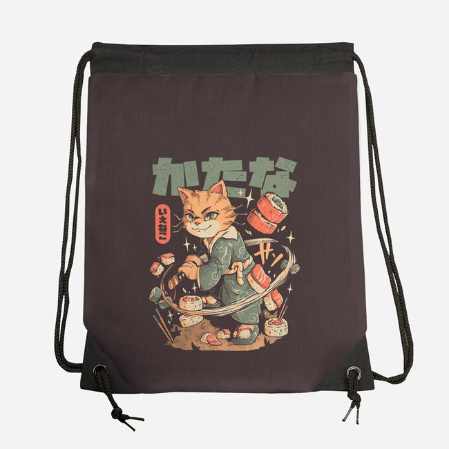 Sushi Slayer Cat-None-Drawstring-Bag-eduely