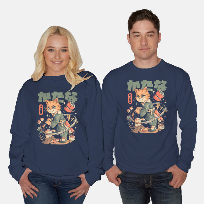 Sushi Slayer Cat-Unisex-Crew Neck-Sweatshirt-eduely