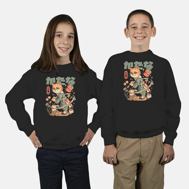 Sushi Slayer Cat-Youth-Crew Neck-Sweatshirt-eduely