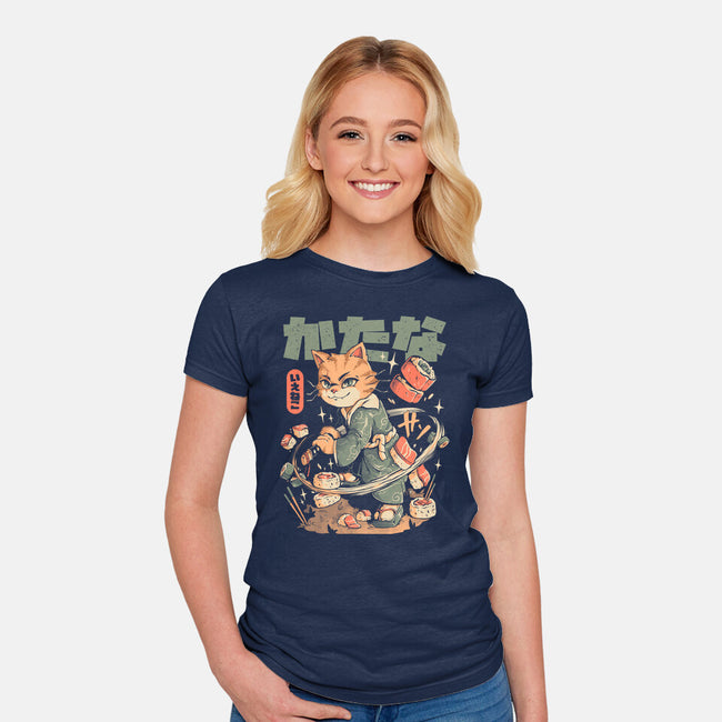 Sushi Slayer Cat-Womens-Fitted-Tee-eduely