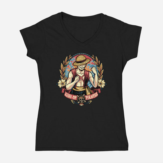 Ultimate Pirate King-Womens-V-Neck-Tee-momma_gorilla