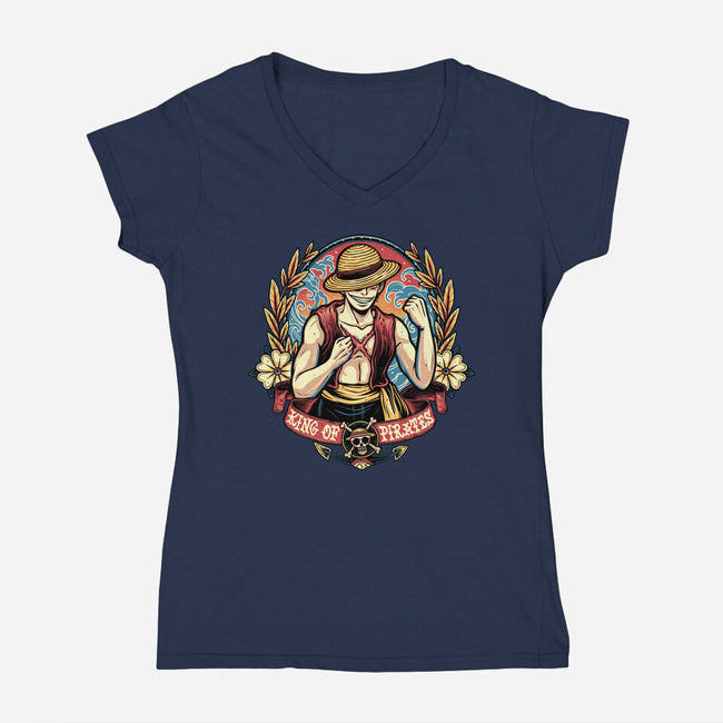 Ultimate Pirate King-Womens-V-Neck-Tee-momma_gorilla