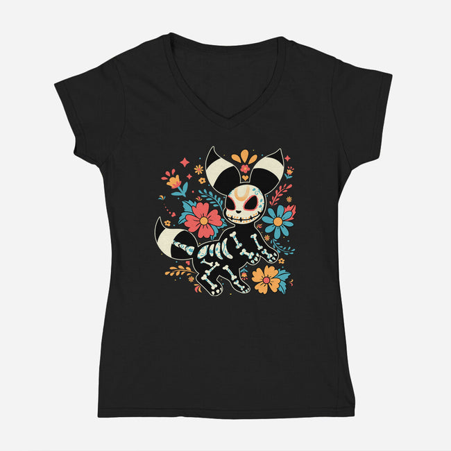 Night Skeleton-Womens-V-Neck-Tee-IKILO