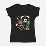 Night Skeleton-Womens-V-Neck-Tee-IKILO