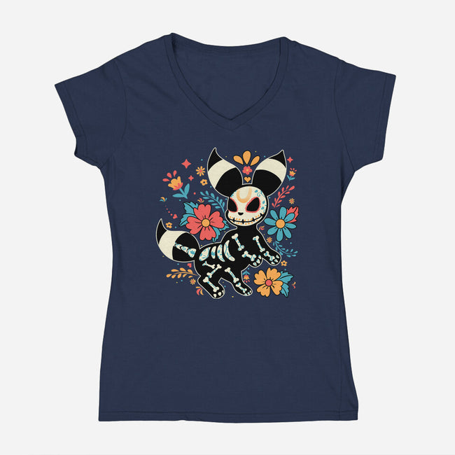 Night Skeleton-Womens-V-Neck-Tee-IKILO