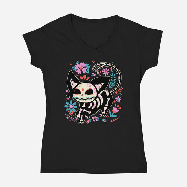 Day Skeleton-Womens-V-Neck-Tee-IKILO