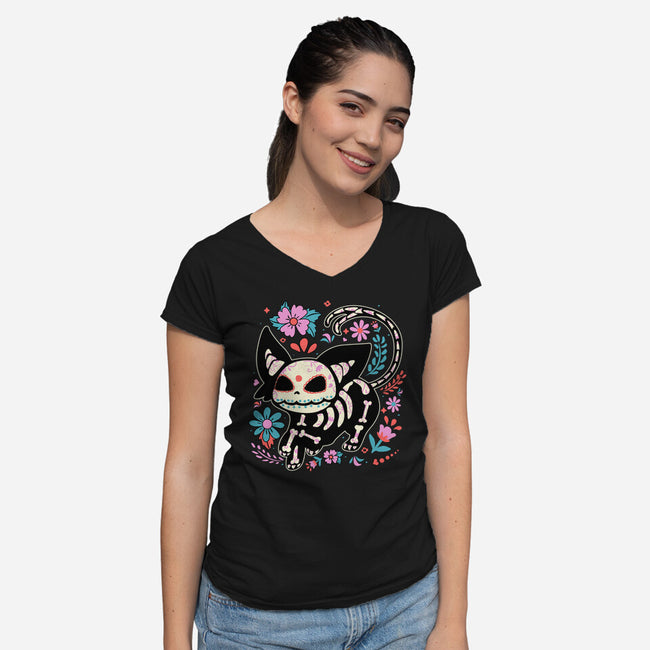 Day Skeleton-Womens-V-Neck-Tee-IKILO