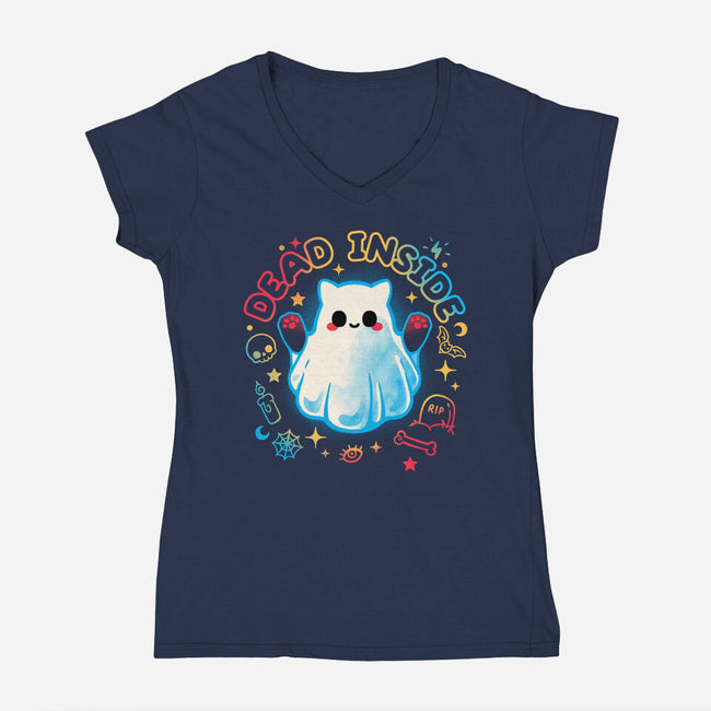 Cat Ghost Dead Inside-Womens-V-Neck-Tee-NemiMakeit