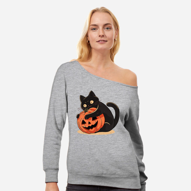 Pumpkin Embrace-Womens-Off Shoulder-Sweatshirt-fanfreak1