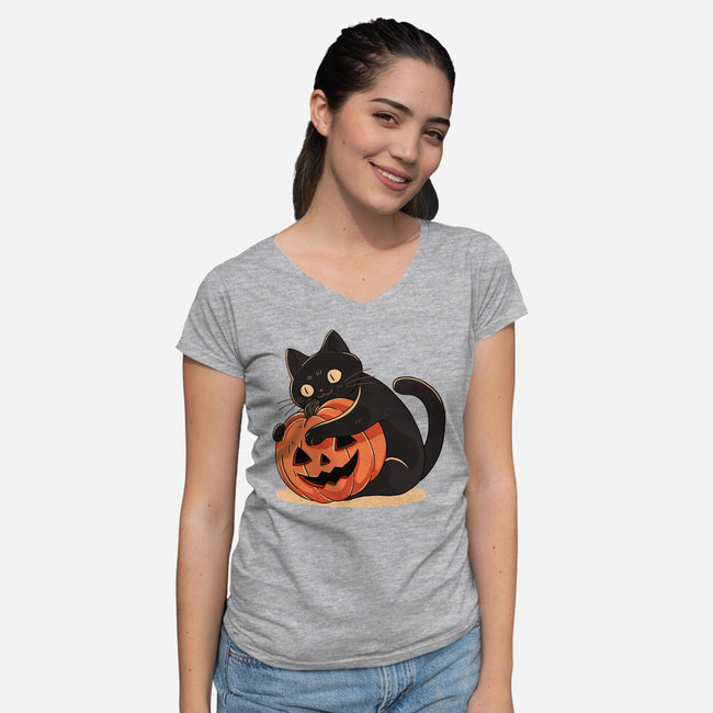 Pumpkin Embrace-Womens-V-Neck-Tee-fanfreak1