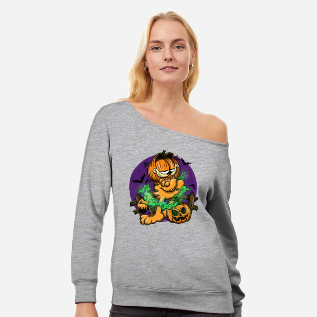 Garfield Halloween-Womens-Off Shoulder-Sweatshirt-By Berto