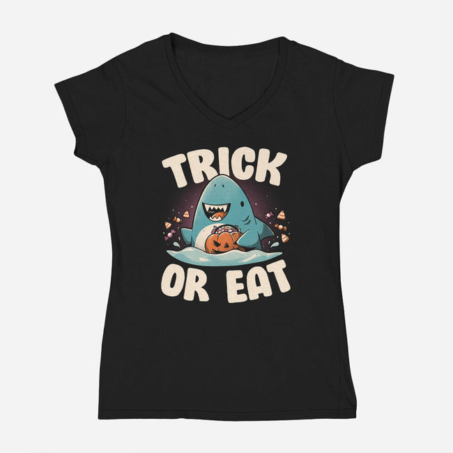 Trick Or Eat-Womens-V-Neck-Tee-eduely