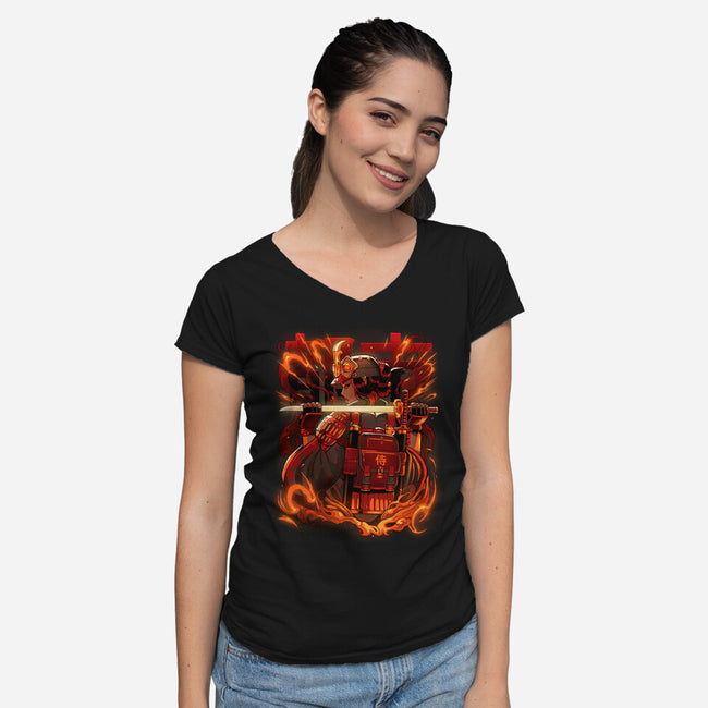 Fire Urban Samurai-Womens-V-Neck-Tee-Bruno Mota